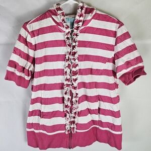 Vintage Silverwear Size M Short Sleeve Hoodie | Retro VTG Casual Preppy Stripes